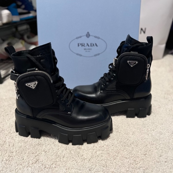 Prada Monolith brushed leather and nylon boots with pouch - Picture 8 of 12